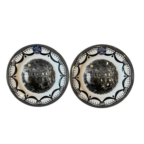 Royal Stafford Halloween Salad Plates 8.5in Porcelain Set of 2 Spooky Boo New - Picture 13 of 15